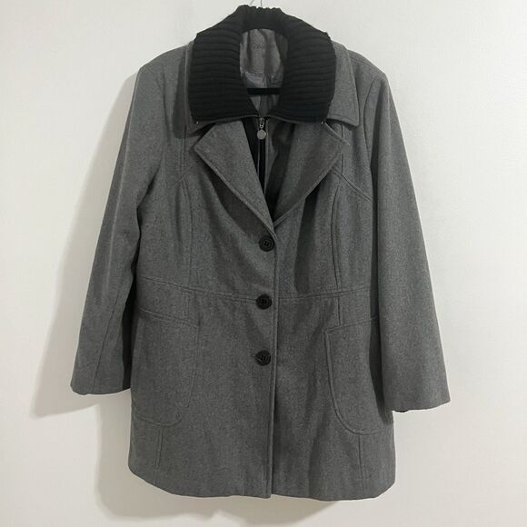 Calvin Klein Womens Pea Coat Size 1X Gray Wool Blend Mock Knit Neck Winter Zip - Picture 1 of 9